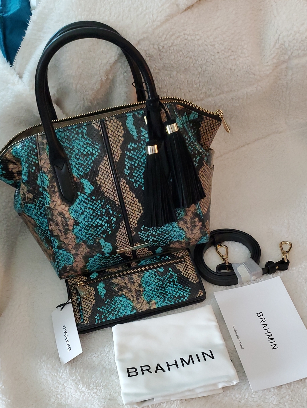 NWT, Brahmin Bird of Paradise Mini Camile Handbag and Ady Wallet Set